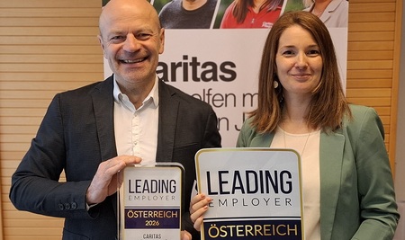 Franz Sturmlechner, Generalsekretär und interimistischer Direktor der Caritas St. Pölten mit Sophie Diendorfer, Personal- und Organisationsentwicklung, Employer Branding