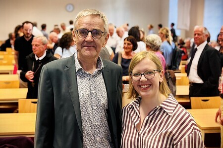Foto vom 18. Juni 2026 nach der Abschiedsvorlesung von Halbmayr und der Antrittsvorlesung von Spies an der Universität Salzburg
